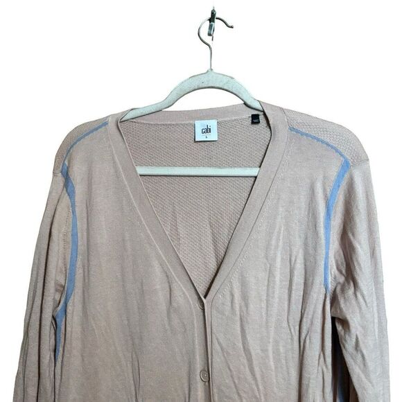 CAbi Cardigan Womens Large Lucy Salmon Periwinkle Button Sweater Cotton Blend - Picture 2 of 8